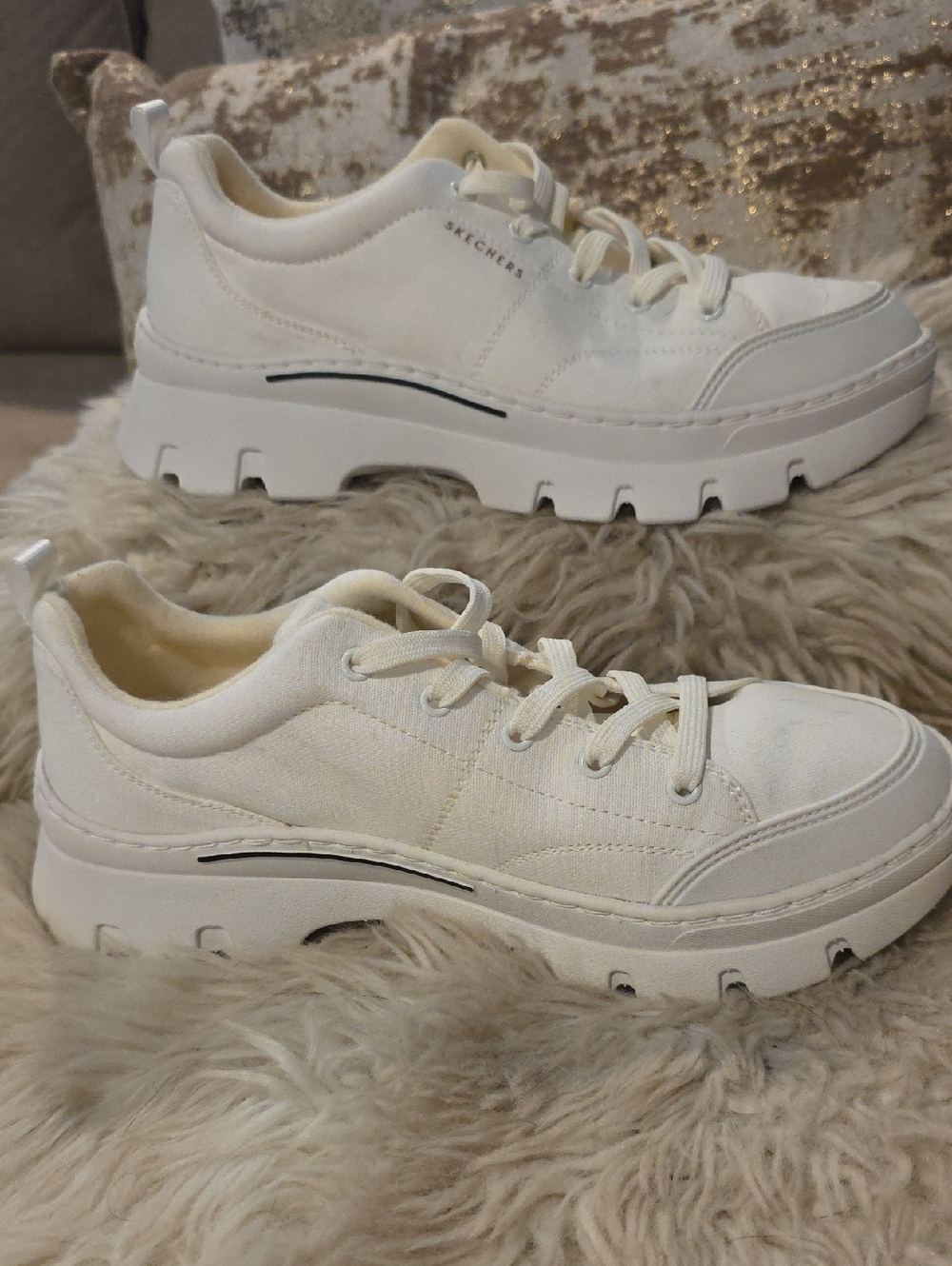 9 Women's. Skechers Women's Cream-White Chunky Lace-Up Sneakers
